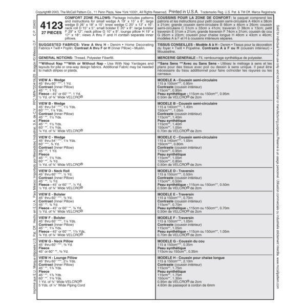 McCall's Schnittmuster M4123 - Heimtextilien - Kopf-, Nacken- und Rückenstützen – Bild 9