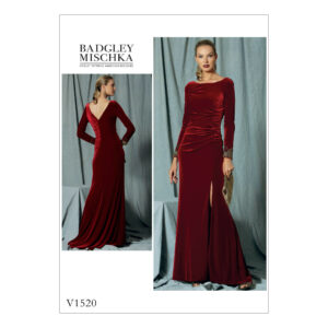 Vogue Schnittmuster V1520 - seitlich gerafftes, langärmliges Kleid mit Perlenbesatz