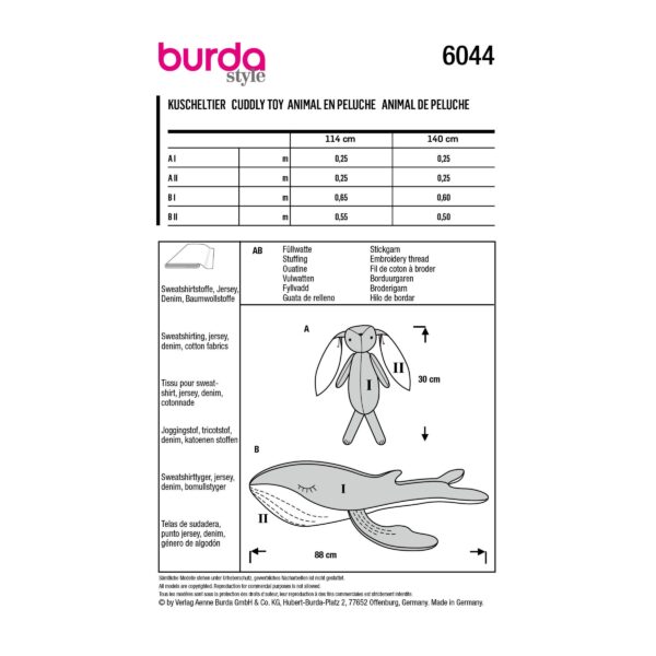 Burda Style Schnittmuster Nr. 6044 - Kuscheltiere - Hase und Wal – Bild 6