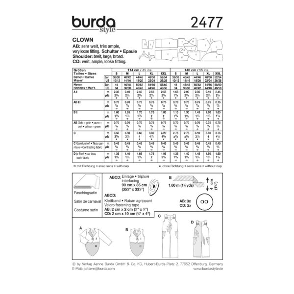 Burda Style Schnittmuster Nr. 2477 - Fasching - Kostüm - Clown – Bild 5