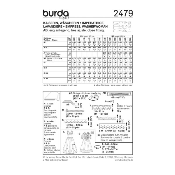 Burda Style Schnittmuster Nr. 2479 - Fasching - Historisches Kostüm - Kaiserin und Wäscherin – Bild 4