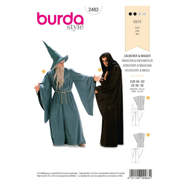 Burda Style Schnittmuster Nr. 2483 - Fasching - Kostüm - Zauberer und Magier