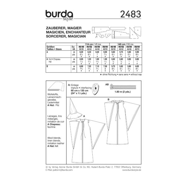Burda Style Schnittmuster Nr. 2483 - Fasching - Kostüm - Zauberer und Magier – Bild 3