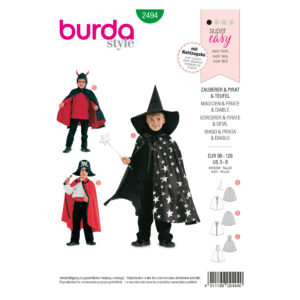 Burda Kids Schnittmuster Nr. 2494 - Fasching - Kostüm - Zauberer und Pirat und Teufel