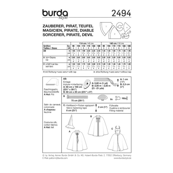 Burda Kids Schnittmuster Nr. 2494 - Fasching - Kostüm - Zauberer und Pirat und Teufel – Bild 5