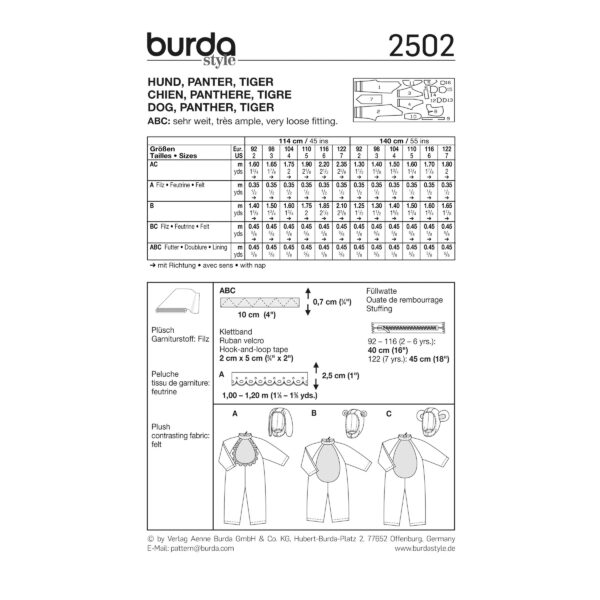 Burda Kids Schnittmuster Nr. 2502 - Fasching - Kostüm - Hund und Panther und Tiger – Bild 3
