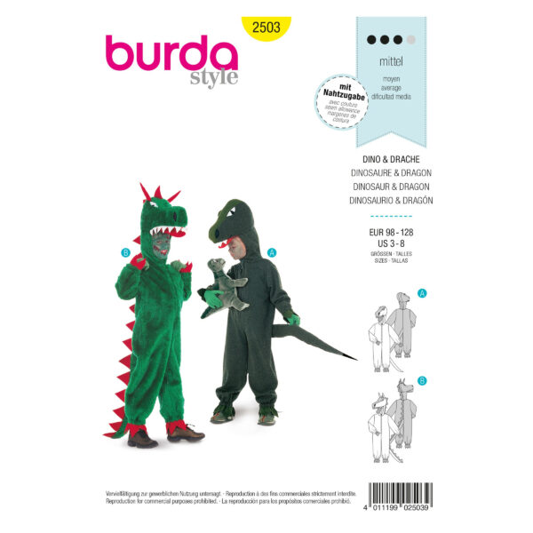 Burda Kids Schnittmuster Nr. 2503 - Fasching - Kostüm - Drache und Dino