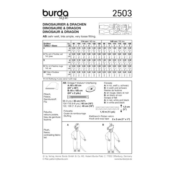 Burda Kids Schnittmuster Nr. 2503 - Fasching - Kostüm - Drache und Dino – Bild 4