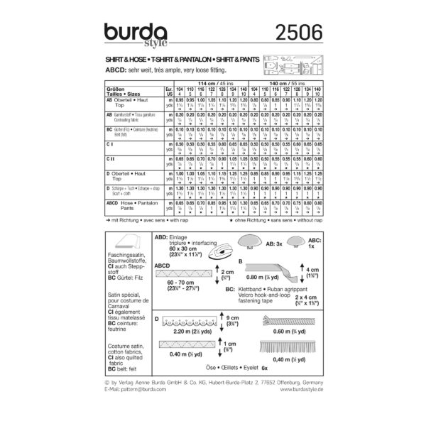 Burda Kids Schnittmuster Nr. 2506 - Fasching - Kostüm - Shirt und Hose - Koch und Piraten und Clowns – Bild 5