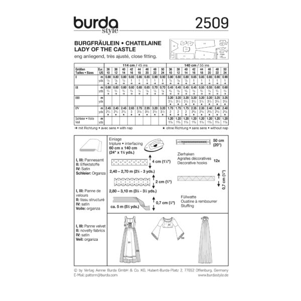 Burda Style Schnittmuster Nr. 2509 - Fasching - Historisches Kostüm - Kleid Burgfräulein – Bild 4