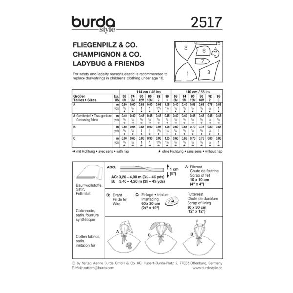 Burda Kids Schnittmuster Nr. 2517 - Fasching - Kostüm - Fliegenpilz und Co. - Cape - Umhang – Bild 5