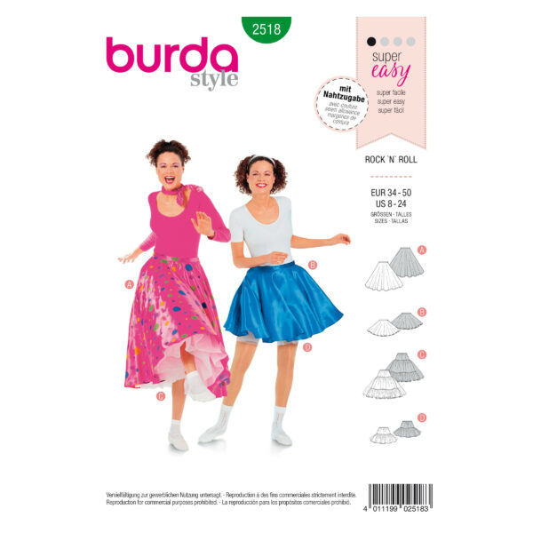 Burda Style Schnittmuster Nr. 2518 - Fasching - Rock aus den 50ern - Rock `n` Roll