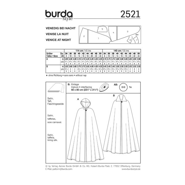 Burda Style Schnittmuster Nr. 2521 - Fasching - Umhang - Venedig bei Nacht – Bild 3