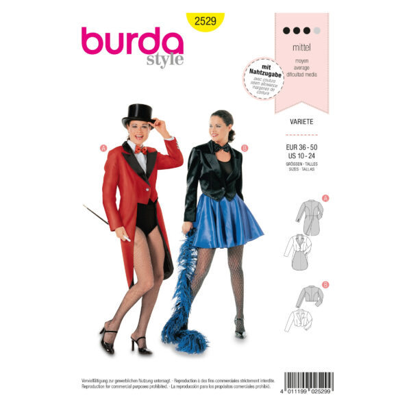 Burda Style Schnittmuster Nr. 2529 - Fasching - Kostüm - Variete - Frack - Bolero