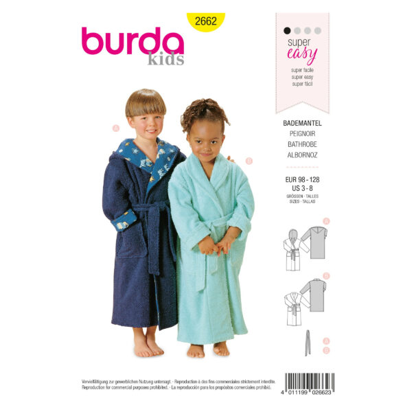 Burda Kids Schnittmuster Nr. 2662 - Kinderbademantel - Bademantel für Kinder