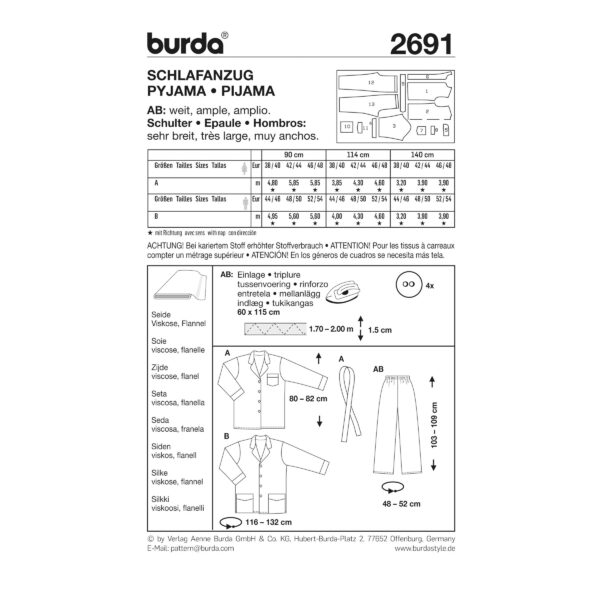 Burda Style Schnittmuster Nr. 2691 - Pyjama - Schlafanzug für Damen und Herren – Bild 3