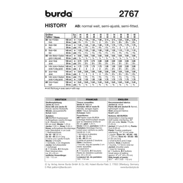 Burda Style Schnittmuster Nr. 2767 - Steampunk - Historischer Herrenanzug um 1848 - Frack, Hose und Weste – Bild 4