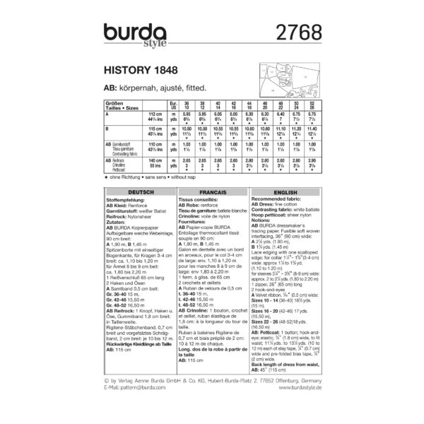 Burda Style Schnittmuster Nr. 2768 - Steampunk - Historische Kleider mit Reifrock um 1848 - 2 Varianten – Bild 3