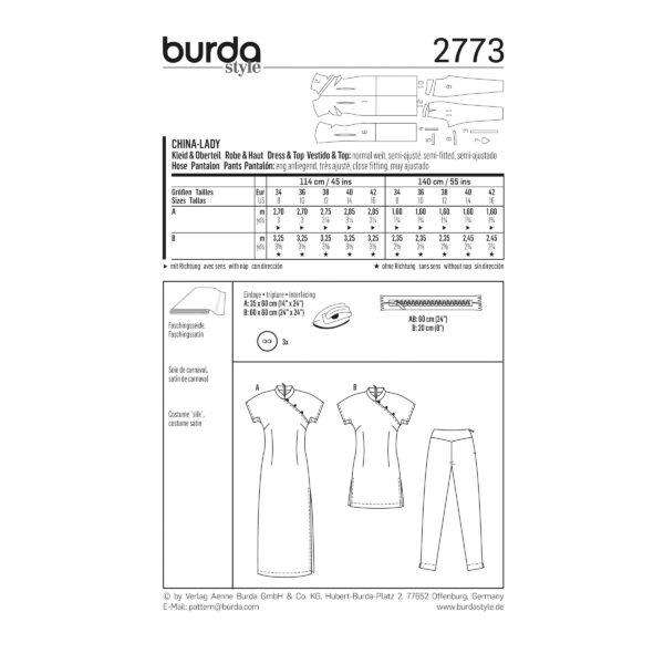 Burda Style Schnittmuster Nr. 2773 - Fasching - China Lady - Suzi Wong Kleid, Tunika und Hose - asiatisch – Bild 4