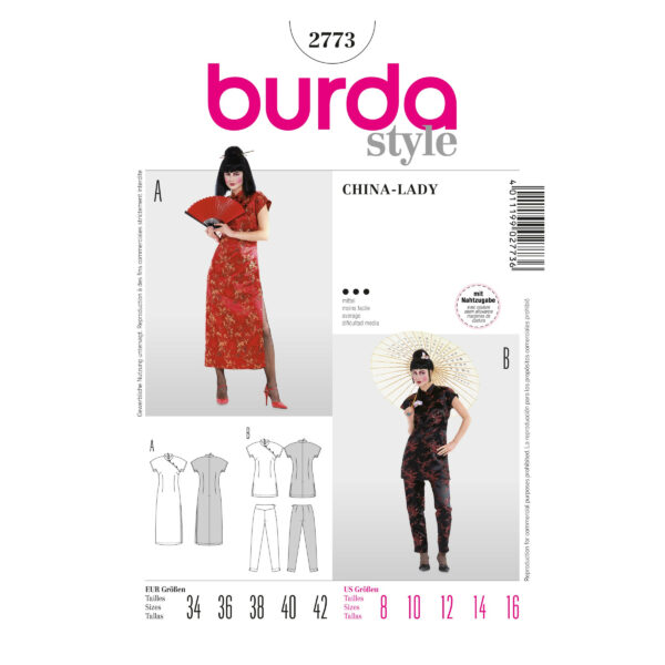 Burda Style Schnittmuster Nr. 2773 - Fasching - China Lady - Suzi Wong Kleid, Tunika und Hose - asiatisch