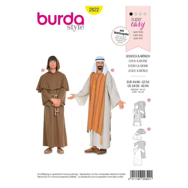 Burda Style Schnittmuster Nr. 2822 - Fasching - Kostüm - Scheich und Mönch