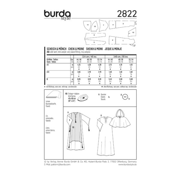 Burda Style Schnittmuster Nr. 2822 - Fasching - Kostüm - Scheich und Mönch – Bild 4