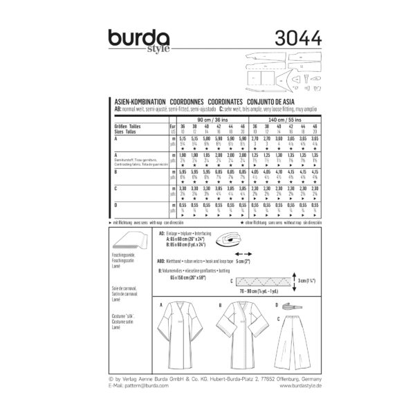 Burda Style Schnittmuster Nr. 3044 - Fasching - Kostüm - Asien-Kombination - Kimono – Bild 3