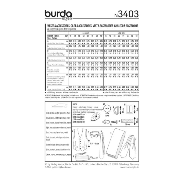 Burda Style Schnittmuster Nr. 3403 - Weste und  Accessoires für die Herren – Bild 8