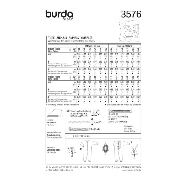 Burda Style Schnittmuster Nr. 3576 - Fasching - Kostüm - Tiere - Tiger und Löwe und Hase – Bild 3