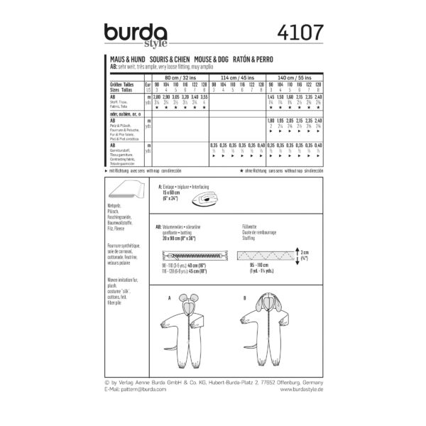 Burda Kids Schnittmuster Nr. 4107 - Fasching - Kostüm - Maus und Hund – Bild 3