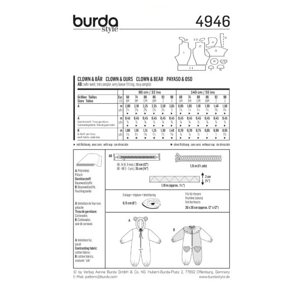 Burda Kids Schnittmuster Nr. 4946 - Fasching - Kostüm - Clown und Bär – Bild 4