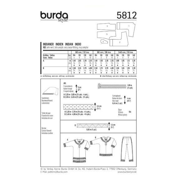 Burda Kids Schnittmuster Nr. 5812 - Fasching - Kostüm - Indianer Kinder für Sie und Ihn – Bild 3