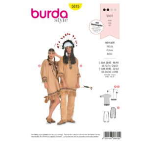 Burda Kids Schnittmuster Nr. 5815 - Fasching - Kostüm - Indianer Erwachsene für Sie und Ihn