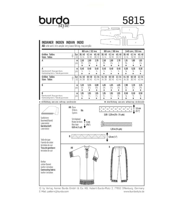 Burda Kids Schnittmuster Nr. 5815 - Fasching - Kostüm - Indianer Erwachsene für Sie und Ihn – Bild 3