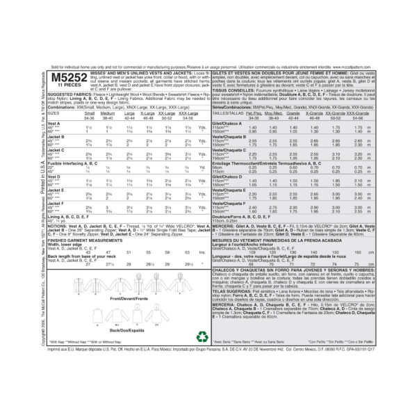 McCall's Schnittmuster M5252 - Jacken und Westen - für Sie und Ihn – Bild 8