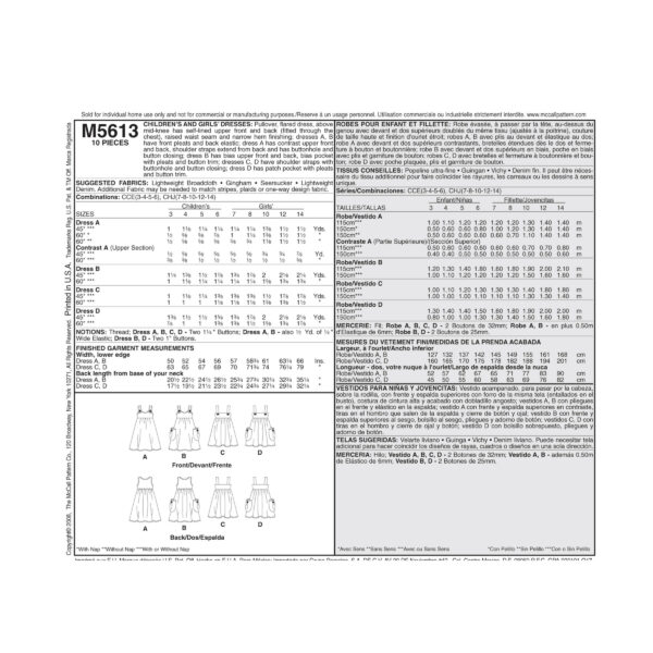 McCall's Schnittmuster M5613 - Kleid - Trägerkleid - Hängerkleid für Kinder – Bild 7