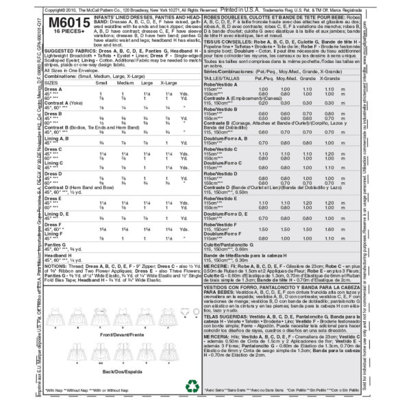 McCall's Schnittmuster M6015 - Kombination - Kleidchen, Höschen und Haarband – Bild 9