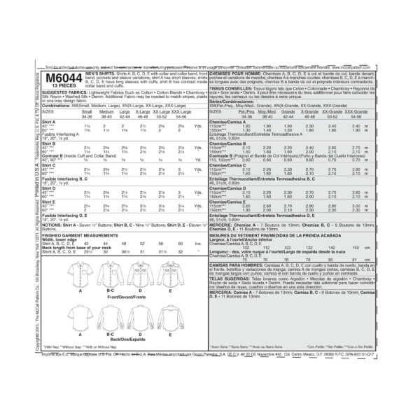 McCall's Schnittmuster M6044 - Hemden - kurze oder lange Ärmel – Bild 8