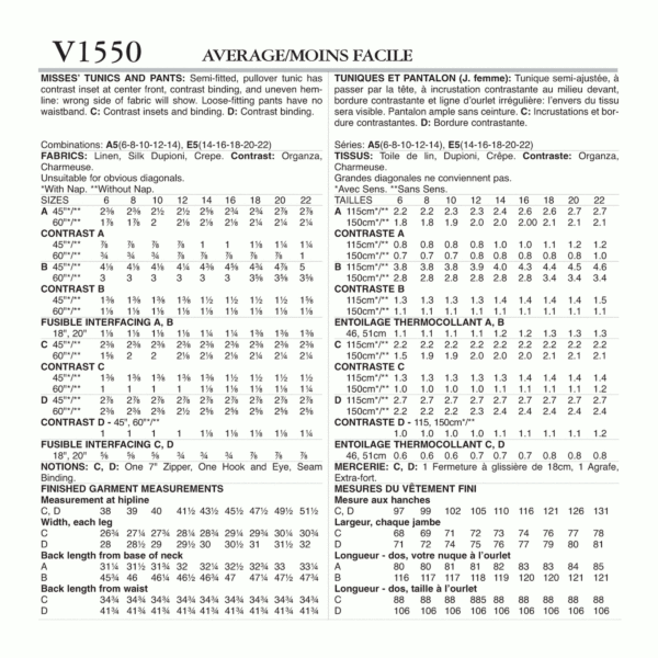 Vogue Schnittmuster V1550 - Pullover-Tunika mit unregelmäßigem Saum und weiten Hosen – Bild 7
