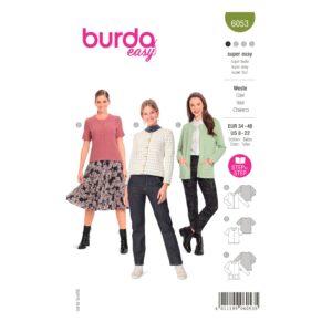 Burda Style Schnittmuster Nr. 6053 - Weste - Cardigan mit Rundhalsausschnitt