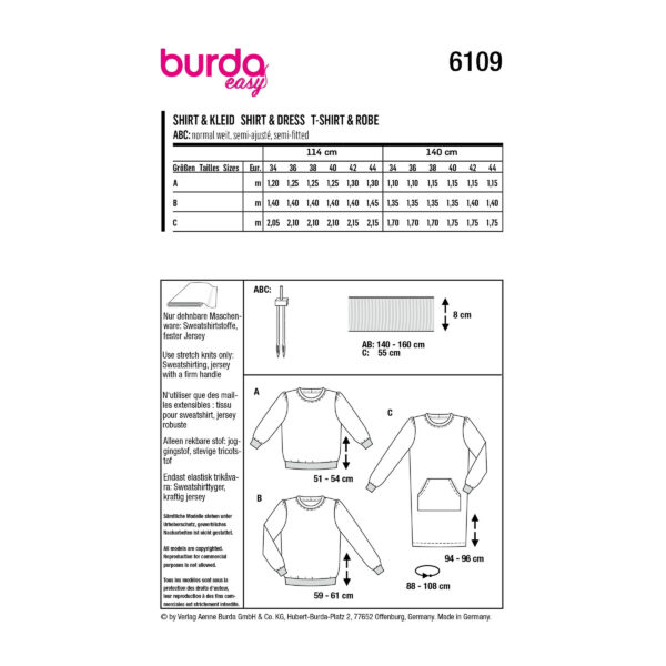 Burda Style Schnittmuster Nr. 6109 - Sweatshirts / Kleid mit Känguru-Tasche – Bild 11