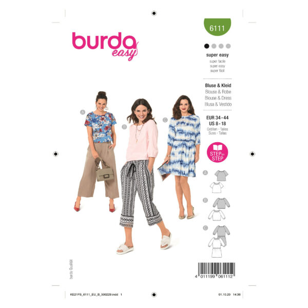 Burda Style Schnittmuster Nr. 6111 - Lockere Blusen und Kleid