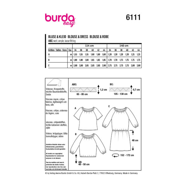 Burda Style Schnittmuster Nr. 6111 - Lockere Blusen und Kleid – Bild 11