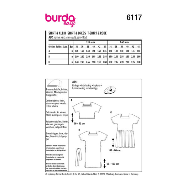 Burda Style Schnittmuster Nr. 6117 - Shirt und Kleider mit Carrée-Ausschnitt – Bild 11