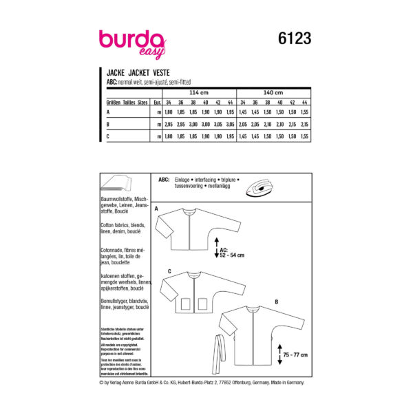 Burda Style Schnittmuster Nr. 6123 - Kragenlose Jacke in verschiedenen Variation – Bild 11