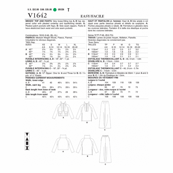 Vogue Schnittmuster V1642 - Kombination - Hose und Pullover – Bild 5