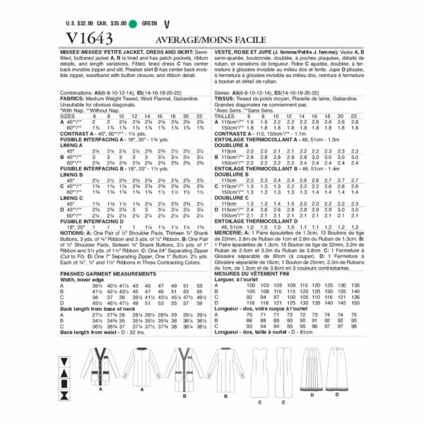 Vogue Schnittmuster V1643 - Kombination - Jacke, Kleid und Rock – Bild 9