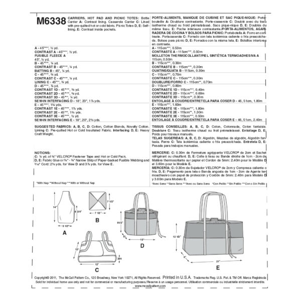 McCall's Schnittmuster M6338 - Taschen - Picknickset - 5 Varianten – Bild 4