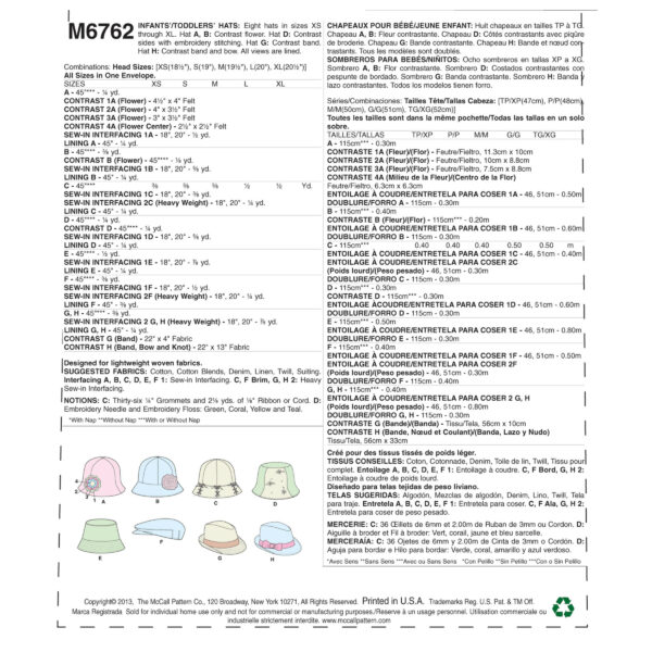 McCall's Schnittmuster M6762 - Hutparade - Hüte - Schlappi - Kinder – Bild 10