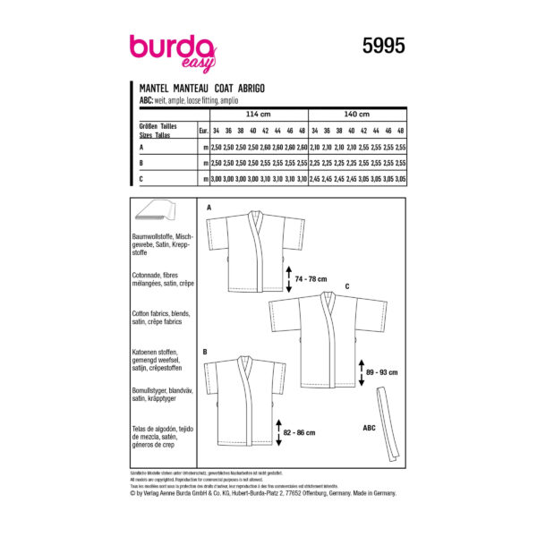 Burda Style Schnittmuster Nr. 5995 - Mantel - Kimono - 3 Varianten – Bild 11